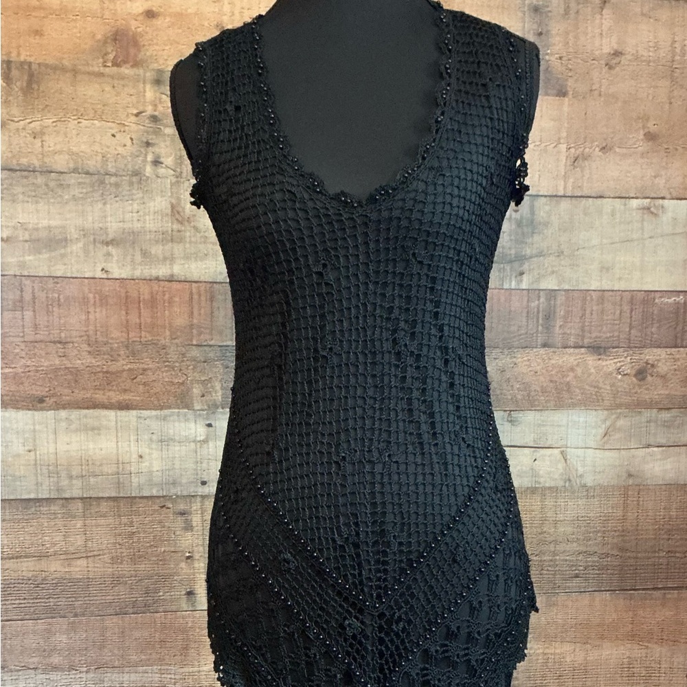 R&M Richards Vintage crochet/bead Black Dress